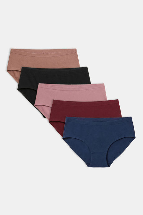 Buy Zivame Medium Rise Full Coverage Hipster Panty (Pack of 5) - Multicolor